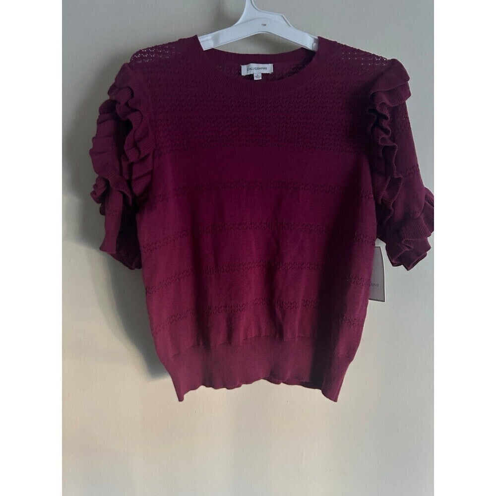 Calligraphie Women’s Pullover Knit Sweater size XL ruffle short sleeve top